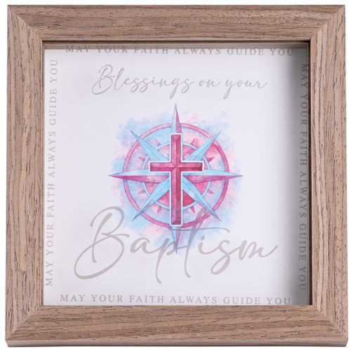 Framed Art Pink Cross Blessing Baptism