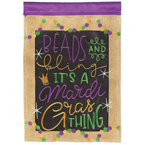 Beads Bling Mardi Gras Flag Burlap Garden