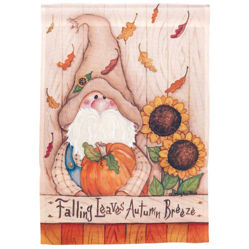 Gnome Falling Leaves Autumn Flag 