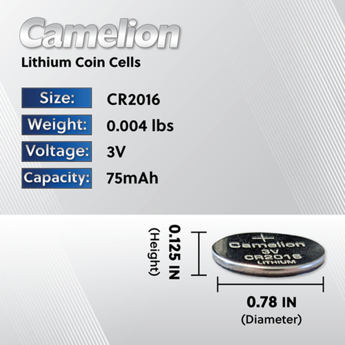Camelion CR2016 Lithium Primary Coin Cell 10 Pack - Non Rechargeable (2 x 5Ct)