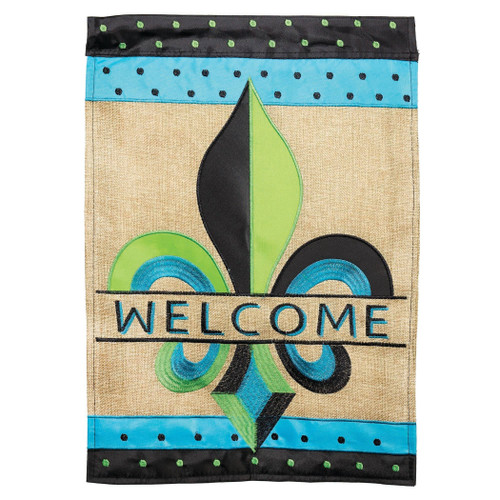 Two Colo Fleur De Lis Burlap Applique Garden Flag