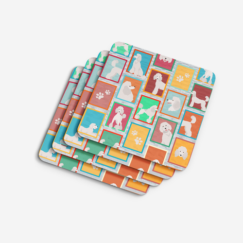 Lots of White Standard Poodle Foam Coasters