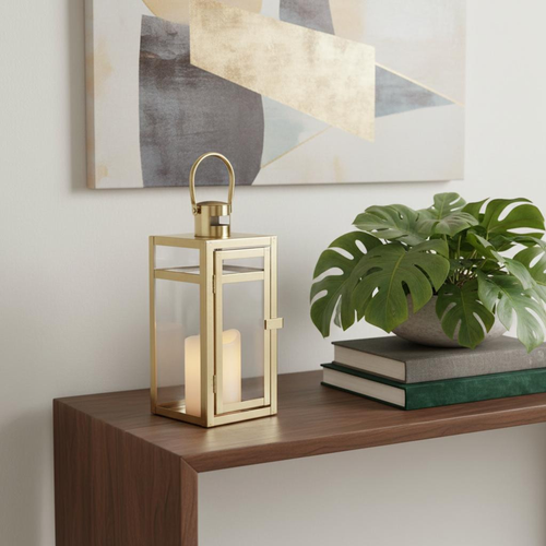 Clear Glass Stainless Steel Tabletop Lantern Candle Holder