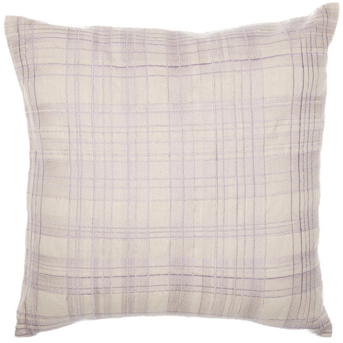 20" Ivory Check Cotton Blend Throw Pillow With Embroidery