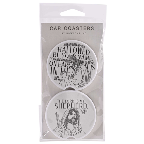 Car Coaster Jesus And Lords Prayer 2pk