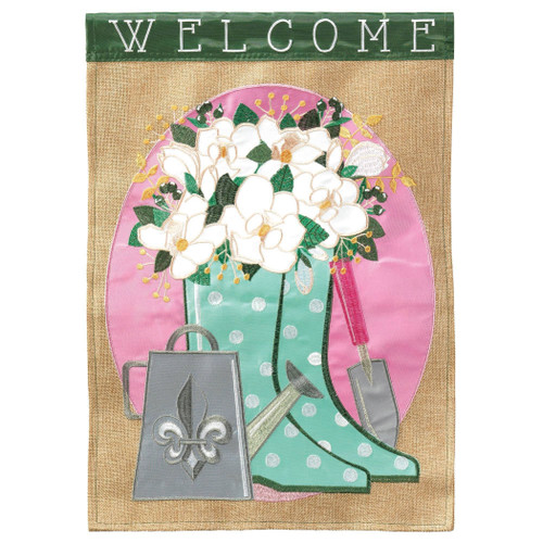 Welcome Fleur De Lis Rainboots Flag Garden