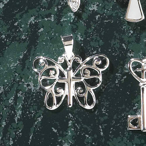 Silver Plated Butterfly With Cross Necklace