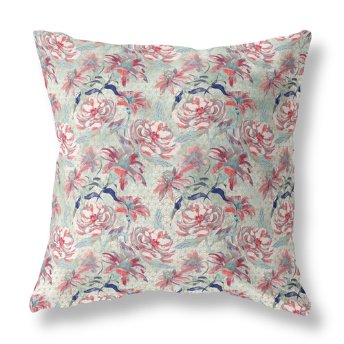 18 Light Green Red Roses Indoor Outdoor Throw Pillow