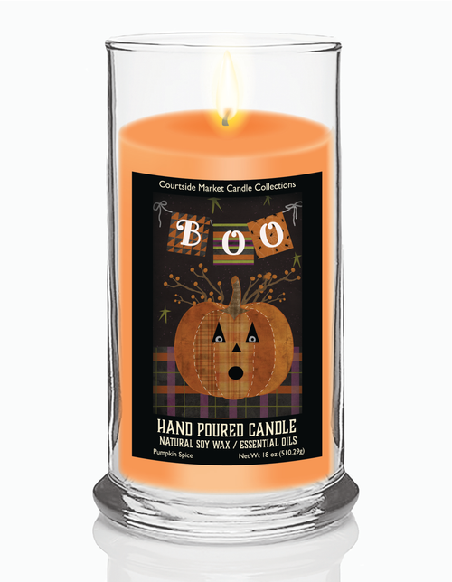 Courtside Market Halloween Collection Boo Pumpkin Status Candle Glass