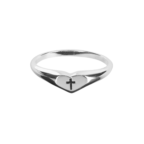 Ring Cross Engraved Heart Size 4