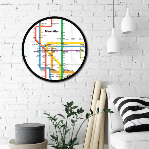 Courtside Market Manhattan Subway Map Black Outline Circular Wood Decor