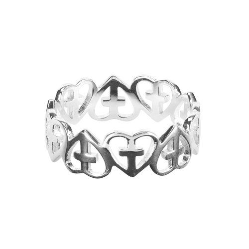 Ring MultiHeart/Cross Silver Plated Sz 4