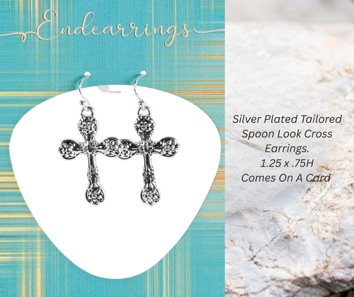 Earrings Silver Plate Spoon Crosses