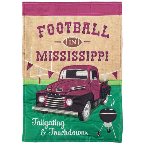 Football In Ms Mron&Gry Flag Burlap Garden