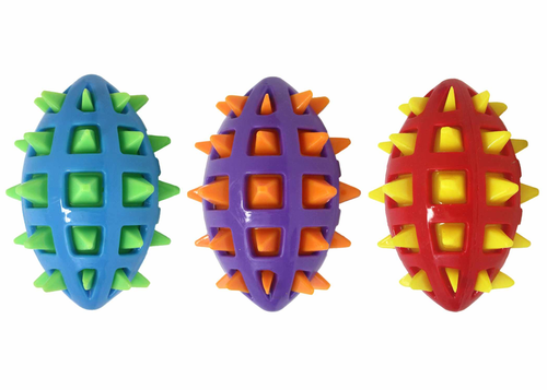 Multipet Spike TPR Football Dog Chew Toy Assorted Colors 5"