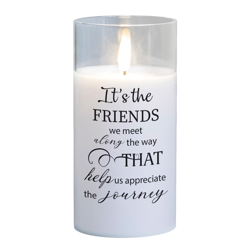 LED Candle The Friends We Meet 6in White