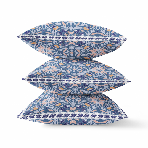 16 Blue Pink Paisley Indoor Outdoor Throw Pillow