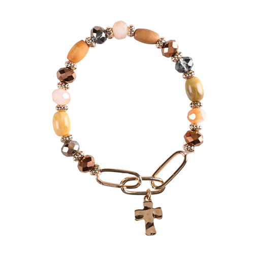 Bracelet Brown Multi Bead With Cross