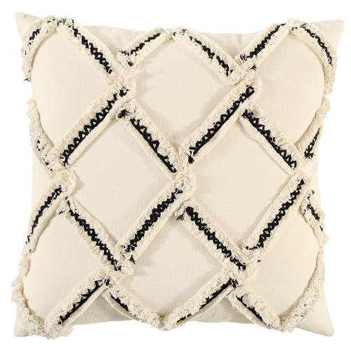Homeroots Home Decor Cream and Black Textured Lattice Throw Pillow, Cream and Black, 18 x 18 Inches