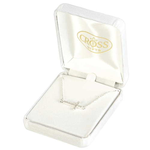Sideways Cz Cross Silver Plate  Chain