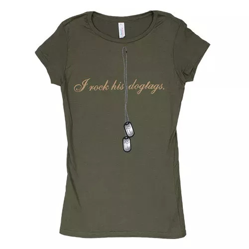 Women's Cotton Tee I Rock His Dogtags - Olive Drab