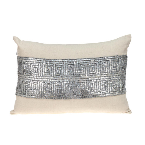 Homeroots Home Decor Glam Beige with Silver Sequins Lumbar Throw Pillow