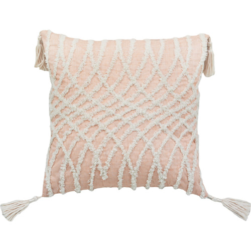 Homeroots Home Decor 17 X 17 Inches Beige and White Interlocking Zippered Polyester Throw Pillow with Tassels