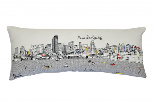 Homeroots Home Decor Miami Daylight Skyline Lumbar Decorative Pillow, White, 35 Inches