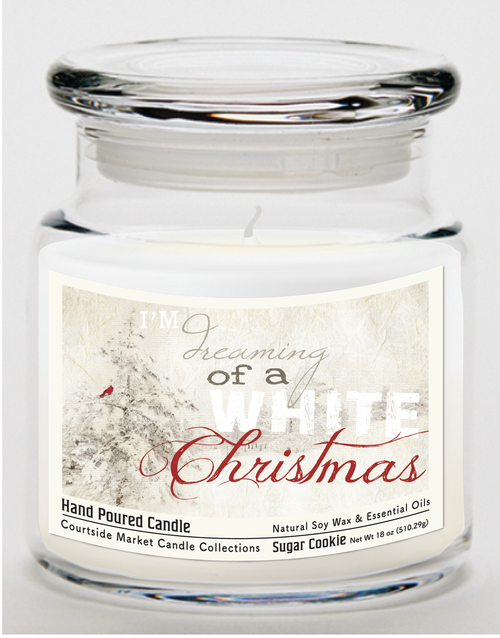 Courtside Market White Christmas Candle Glass Jar with Glass Lid