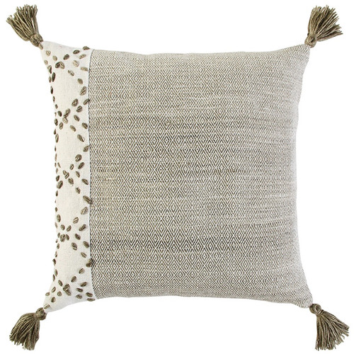 Homeroots Home Decor Ivory Taupe Accent Stitch Color Block Throw Pillow, Ivory Taupe, 20 x 20 Inches