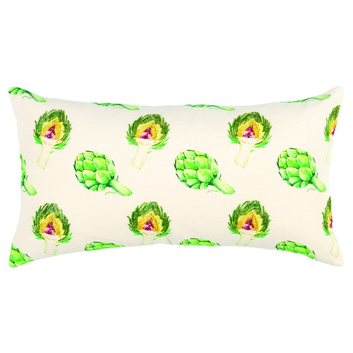 Homeroots Lemon Green Artichoke Embroidered Lumbar Pillow, Lemon Green, 26 x 14 Inches