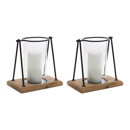 Modern Framed Candle Holder with Wood Base