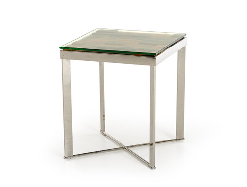 22" Mosaic Wood Steel And Glass End Table