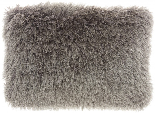 14" X 20" Slate Gray Faux Fur Throw Pillow