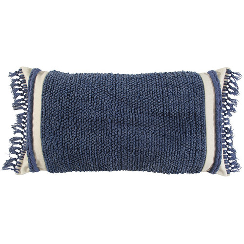 Homeroots Home Decor Blue Braided Stripe Macrame Fringe Lumbar Pillow, Blue, 26 x 14 x 6.25 Inches