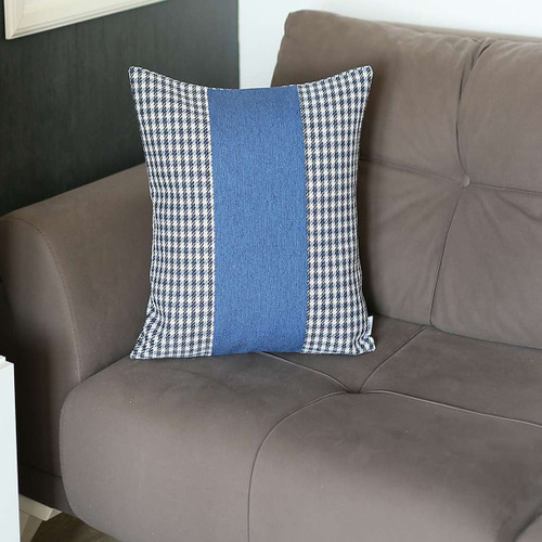 Homeroots Home Decor Blue Houndstooth Decorative Throw Pillow, 18x18x1 Inch