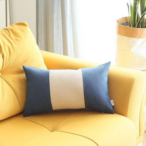 Homeroots Home Decor 12" x 20" Blue and Grey Geometric Zippered Handmade Polyester Lumbar Pillow Cover