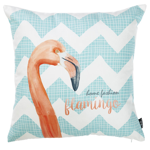 Homeroots Home Decor Flamingo and Aqua Chevron Decorative Throw Pillow Cover, 18 x 18 inches