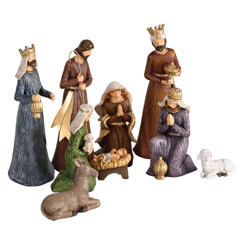 Nativity 9 Piece 8H Colorful Wood Look