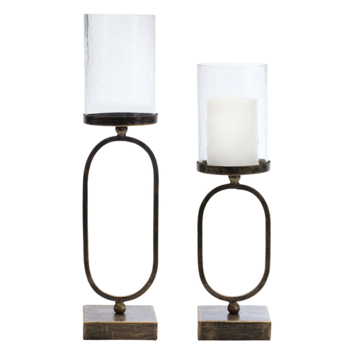 Modern Metal Candle Holder with Glass Hurricane 