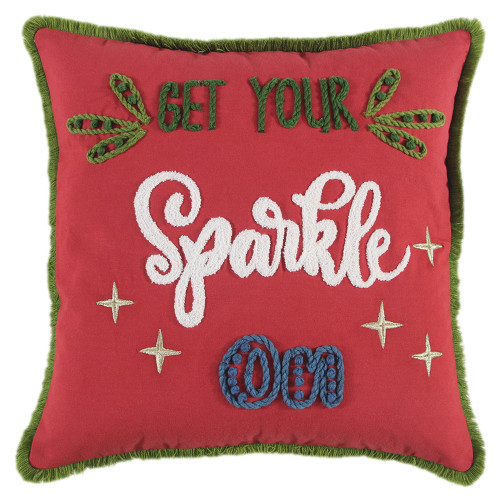 Homeroots Home Decor Red Green Sparkle Embroidered Throw Pillow