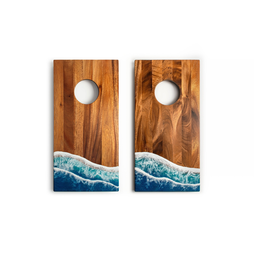 Beach Epoxy Resin Wood Compact Travel Cornhole Board Set