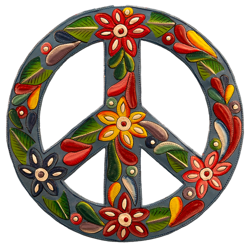 Painted Blue Floral Peace Sign