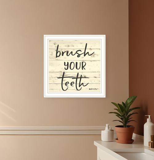Brush your Teeth White Framed Print Bathroom Wall Art