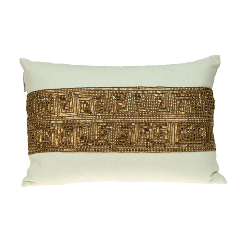 Homeroots Home Decor Glam Off White with Golden Sequins Lumbar Throw Pillow