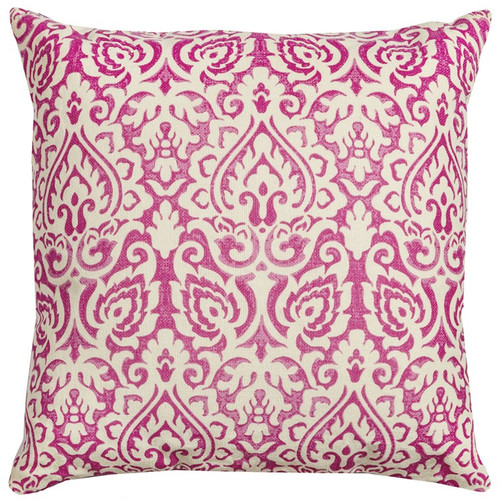 Homeroots Home Decor Pink White Distressed Damask Throw Pillow, Pink White, 22 x 22 Inches