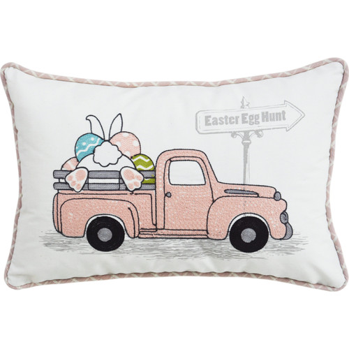Homeroots Home Decor 13 X 20 Inches White and Pink Easter Bunny Pink Truck Throw Pillow