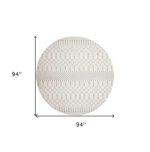 8' Gray And Ivory Moroccan Washable Round Rug