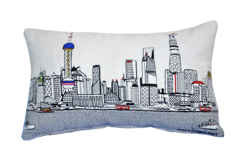 Homeroots Home Decor Shanghai Daylight Skyline Lumbar Decorative Pillow, White, 24 Inches