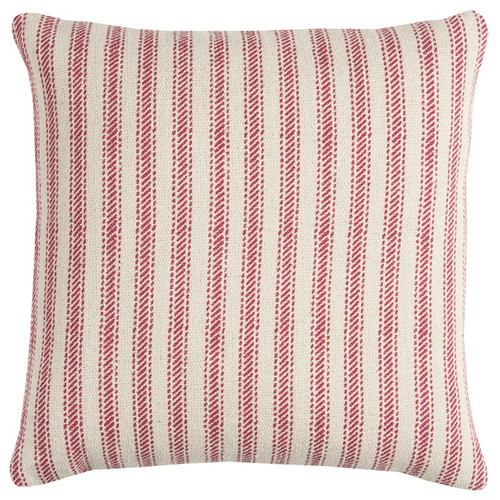 Homeroots Home Decor Red Natural Ticking Stripe Throw Pillow, Red, 20 x 20 Inches